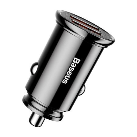 Baseus Circular Plastic A+A 30W |  Ładowarka samochodowa 2x USB Quick Charge 3.0 Huawei SCP 5A LED